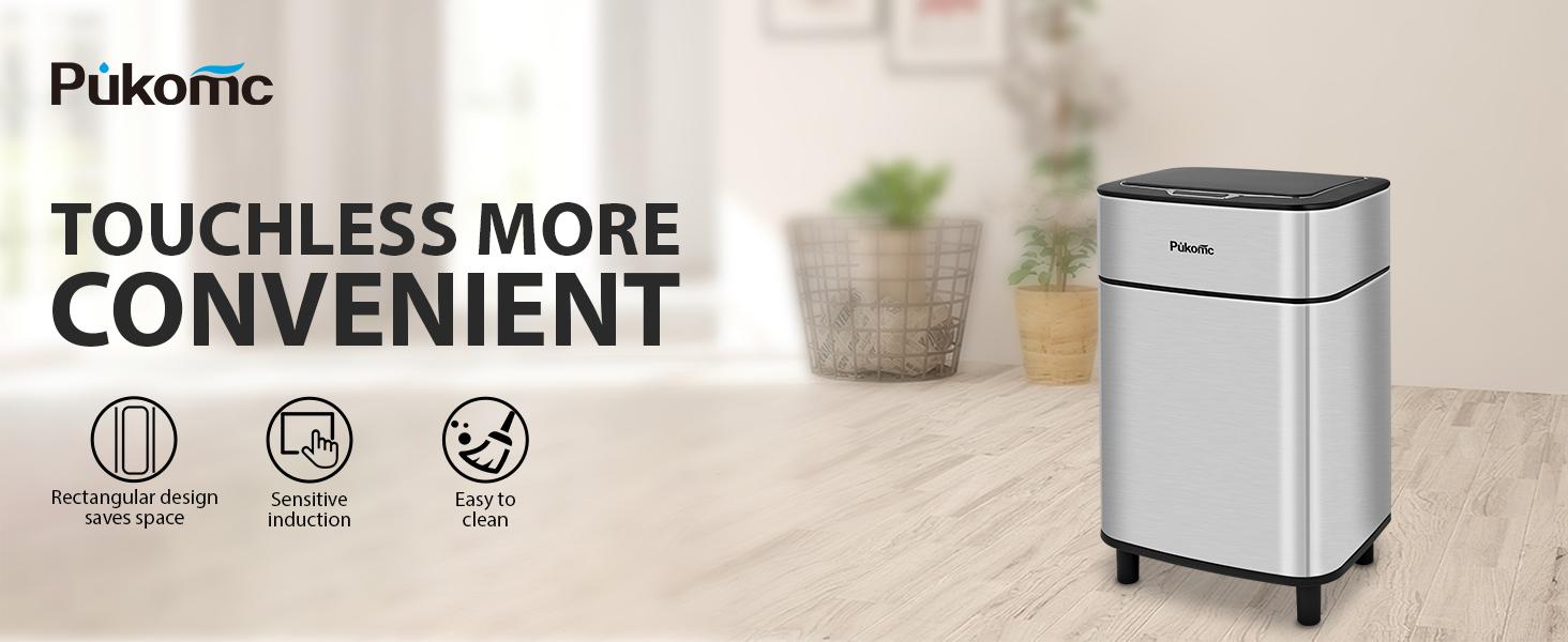 Pukomc Smart Sensing Touchless Trash Can – 2.7Gal Motion-Activated Auto Open/Close Odor-Sealed Bin with Digital Display & Soft Close Lid (Batteries Required)