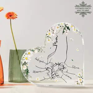 Personalized Name Mom And Kid Hands Heart Acrylic Plaque, Custom Mother's Day Gifts From Daughter, Christmas Gift For Mom, Custom Kids Names