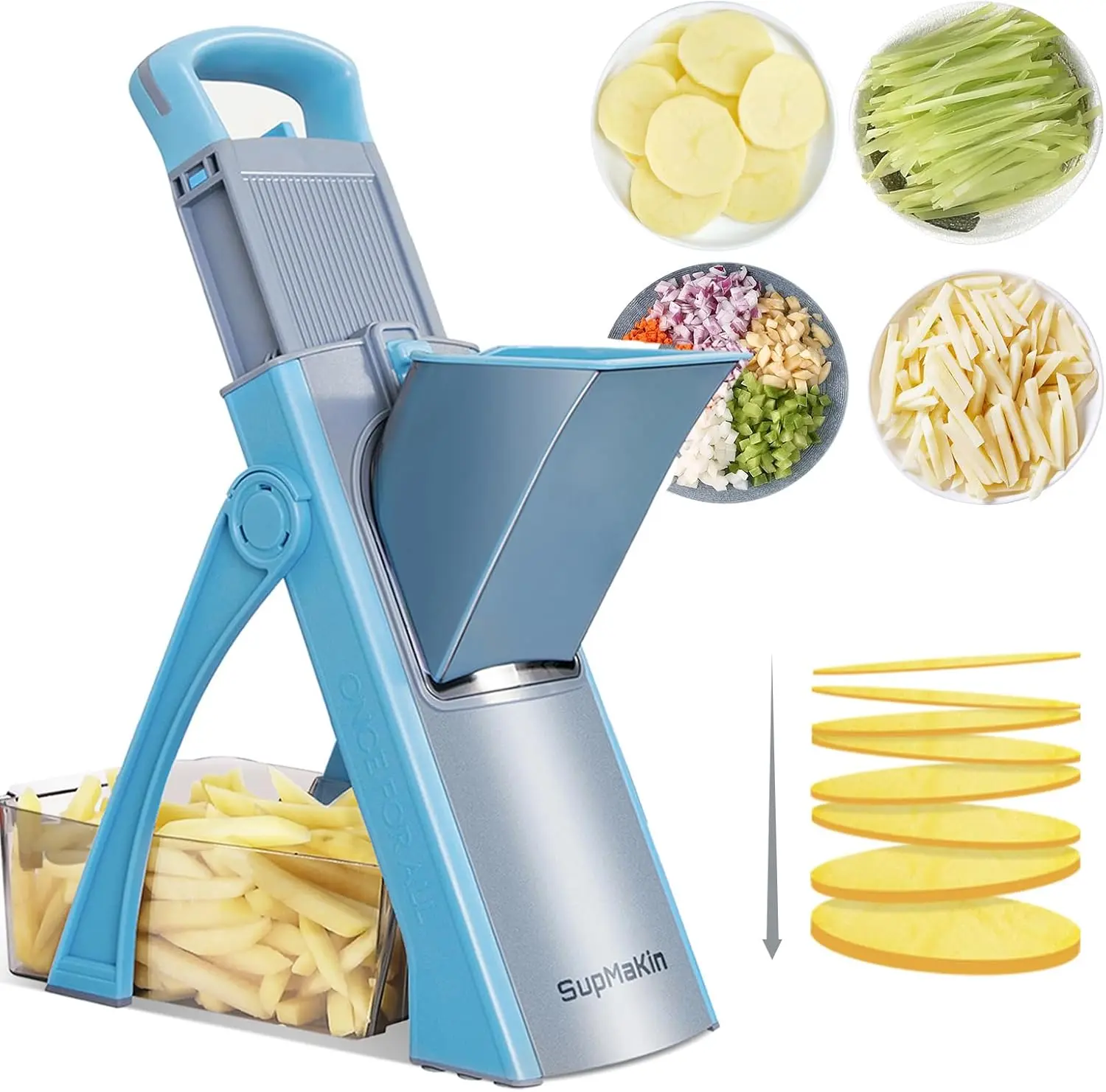 SupMaKin Upgrade Safe Mandoline Slicer Plus, Biger Size, Adjustable Vegetable Food Chopper Potato Fries Cutter, Detachable Blade, Kitchen Chopping Artifact, Gift (SkyBlue),campingessentials,campinggear