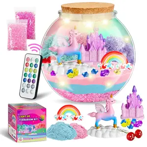 Unicorn LED Light-Up Terrarium Kit Children's Radiant Unicorn Glass Container Set - DIY Unicorn Art and Crafts Toys - Birthday Gift for Girls