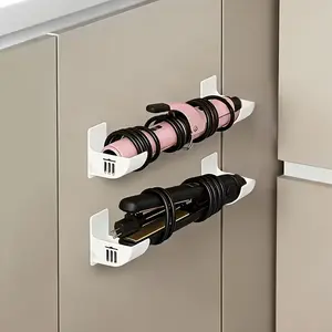 4pcs Curling Iron Storage Rack with Adhesive, Bathroom Cabinet Door Wall Mount Hair Straightener Holder, Multi-Purpose Kitchen Organizer