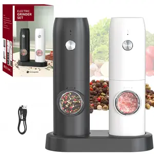 Electric Salt & Pepper Grinding Tool Set, USB Rechargeable Automatic Salt & Pepper Mill, Household Kitchen Appliances for Cooking, Kitchen Accessories, Salt Pepper Shakers