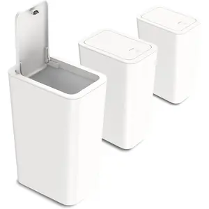 3 Pack 10L/2.6 Gallon Small Trash Can with Lid, Bathroom Garbage Can with Pop-Up Lid, Waste Basket for Bathroom Kitchen Bedroom Powder Room Craft Room Office College (Off White)