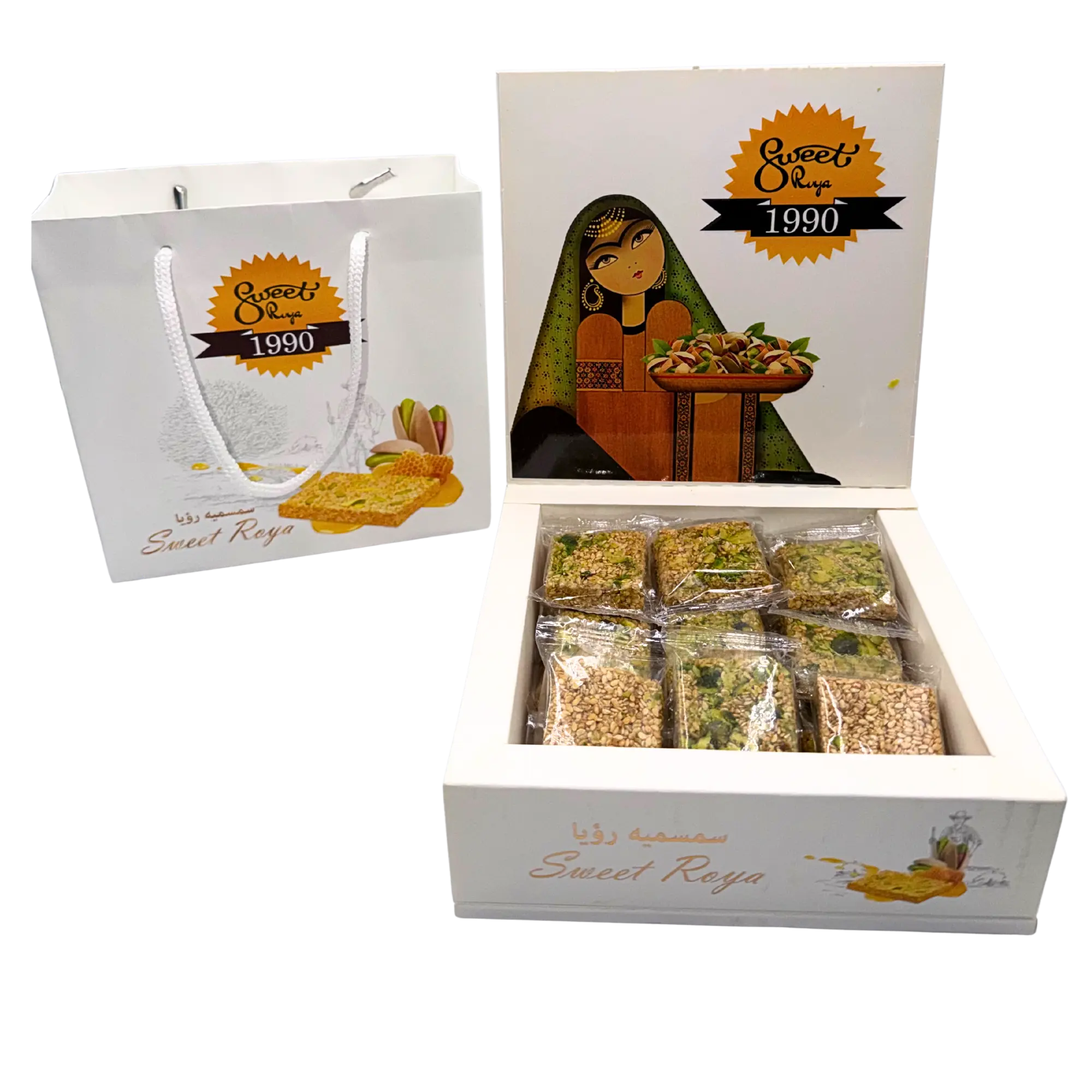 Ruya Sweets - Sesame with Honey and Pistachio - With Gift Bag - 300g - Made in Iraq