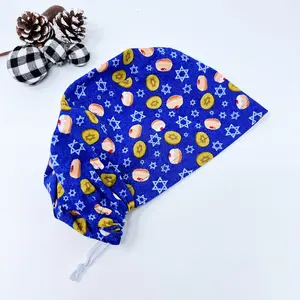 Hanukkah Euro Euro Scrub Cap for Women with Satin Lined Option by Paradise Caps.