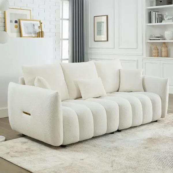 [Bellemave] MH 79.5" Premium Teddy fabric Sofa with 3 Back Pillows and 3 back Cushions Solid Wood Frame 3-Seater Sofa, Oversized Upholstered Chair for Living Room, Bedroom, Apartment and Office