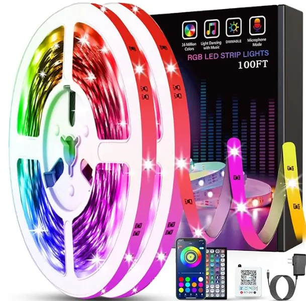 Led Lights for Bedroom 100ft (2 Rolls of 50ft) Music Sync Color Changing Strip Lights with Remote and App Control RGB Strip, for Room Home Party Decoration