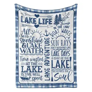 Lake House / Lifestyle Gift Flannel Blanket Shawl - Swimming/Fishing Gift - Home Decor (Suitable for Living Room, Bed, Sofa) - Lakeside Life, Perfect Gift Cotton Shawl - Soft, Portable and Suitable for Family and Travel Use