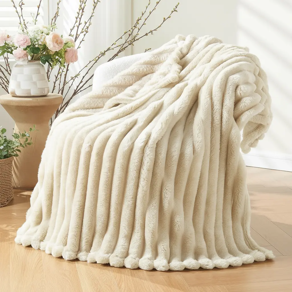 Yoofoss Fleece Blanket for Couch, Ultra Soft & Warm Fluffy Fur Luxurious Striped Plush Gift Blankets for Family Sofa Chair Bed Living Room Bedroom