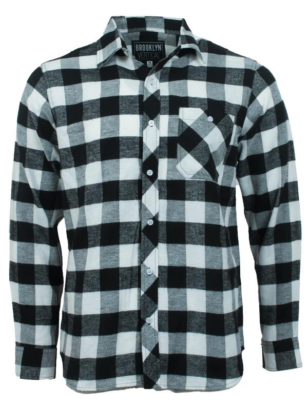 BROOKLYN VERTICAL Men's Flannel Plaid Button Down Long Sleeve Casual Shirt with Front Pocket Soft Breathable Fabric Fitted Loose Fit for All Seasons Menswear Top