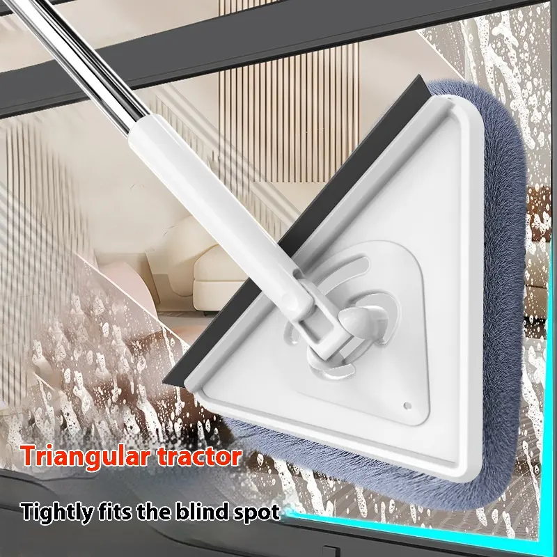 2024 New Model Extended Handle Large Household Triangular Mop for Cleaning Glass Walls and Ceilings, Hands-Free Washing, 2024, Triangular Mop