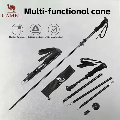 CAMEL SPORTS Multifunctional Hiking Sticks - Lightweight Adjustable Foldable Aluminum Tungsten Steel Poles with Anti-Slip Grip, Hiking Gear, Collapsible Alloy Stick for Unisex Backpacking, Outdoor Adventures