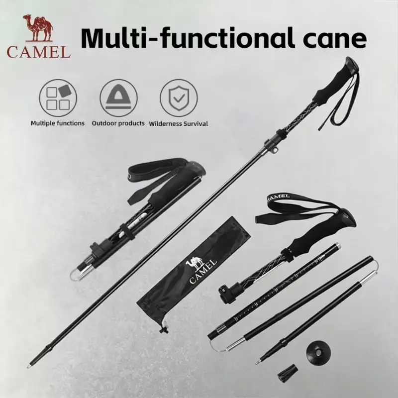 CAMEL SPORTS Multifunctional Hiking Sticks - Lightweight Adjustable Foldable Aluminum Tungsten Steel Poles with Anti-Slip Grip, Hiking Gear, Collapsible Alloy Stick for Unisex Backpacking, Outdoor Adventures