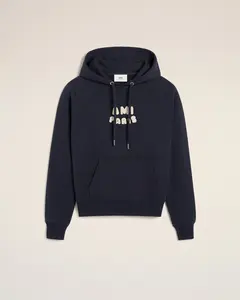 AMI PARIS Navy Cotton Hoodie With Ami Paris Patch Unisex Apparel