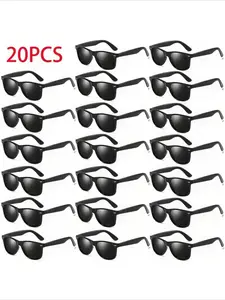 20 pieces classic black glasses - durable fashionable style with rivets, vintage style, suitable for adults - perfect for groomsmen/bridesmaids group lightweight design, individually packed, free glasses cloth included, Trendy Beach Eyewear