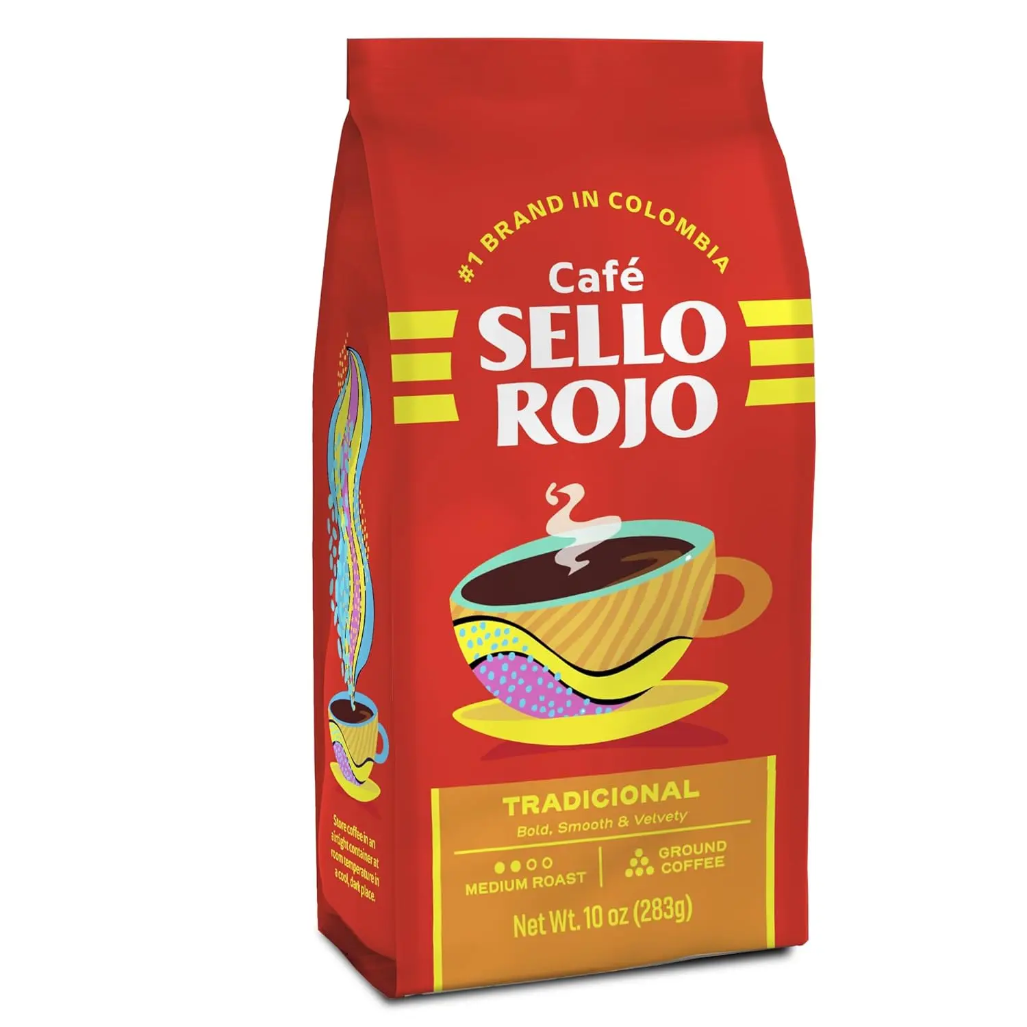 Sello Rojo Tradicional Medium Roast Ground Coffee, 10 oz 100% Colombian Arabica Coffee with Rich, Smooth Flavor