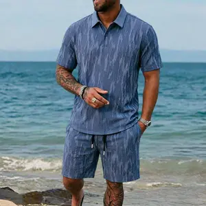 Men's Solid Polo Shirt & Drawstring Waist Shorts Set, Cozy Breathable Two-piece Outfits for Daily Outdoor Wear, Men Clothes for Summer