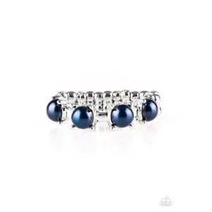 Pearly Blue Beaded Ring on a Shimmery Silver Band, Dainty Costume Jewelry with a Stretchy Band for a Flexible Fit