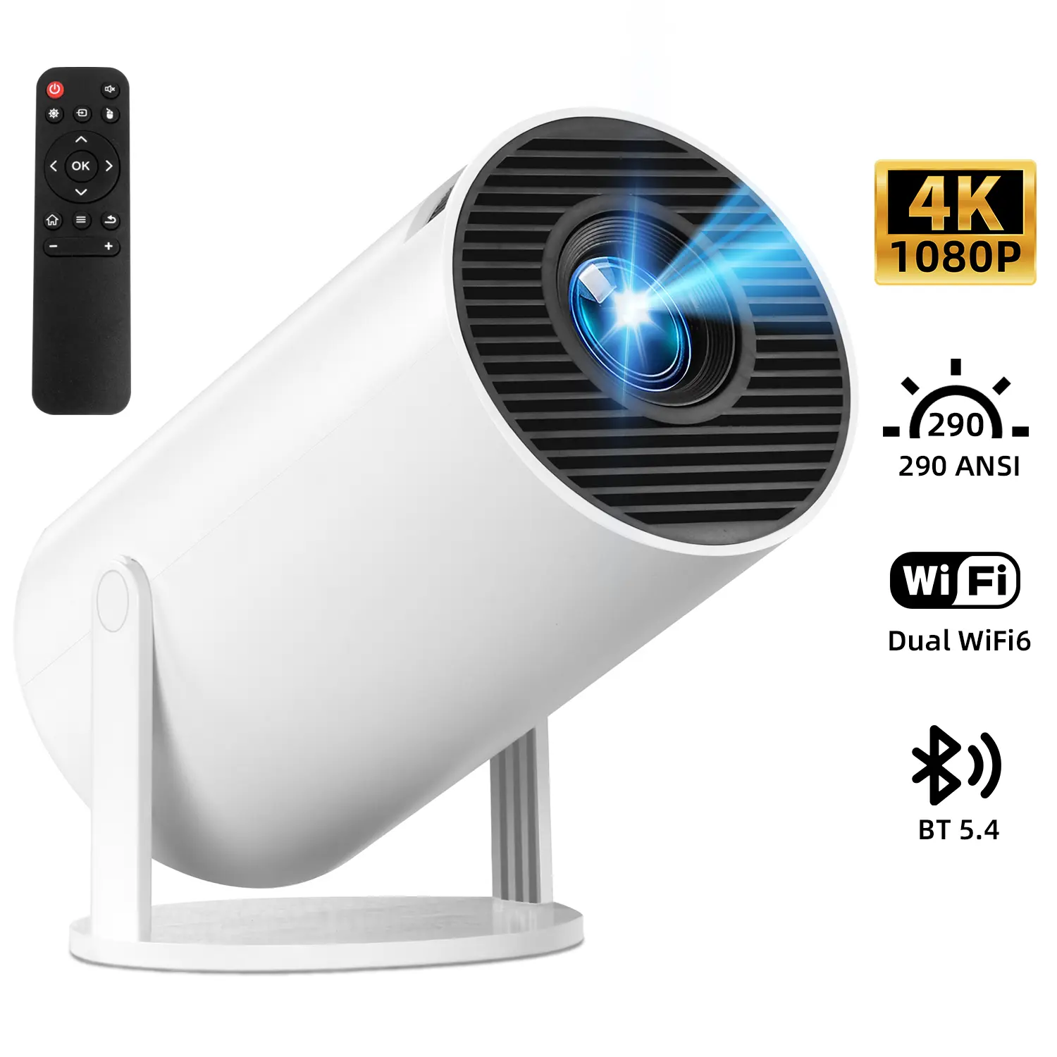 Portable Projector Bluetooth, Outdoor Mini 4K Decoding with 5G WiFi 6 &720P Full HD 290 ANSI Lumens for Audio Gaming Home Theater, Fathersdaygift