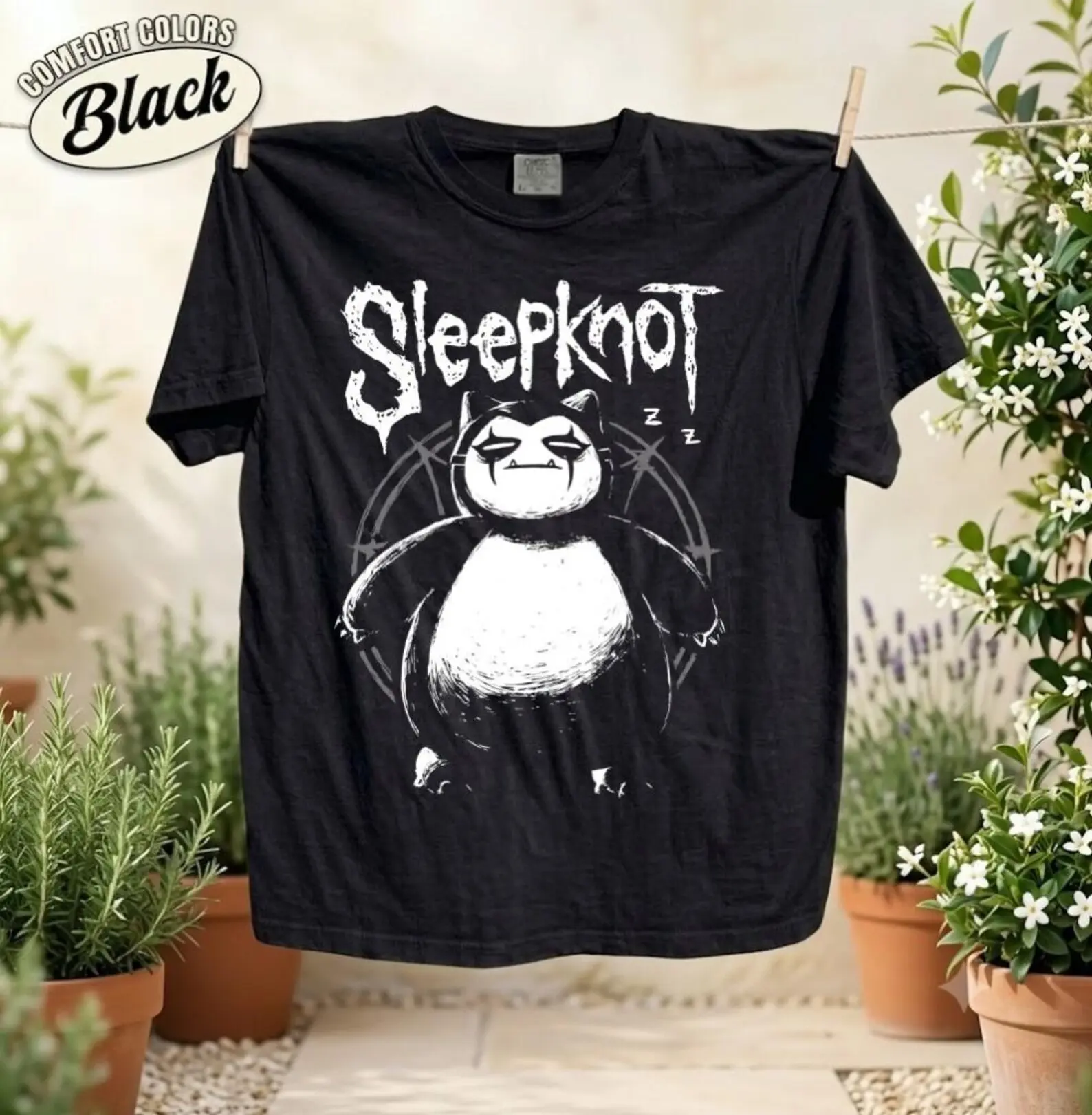 Comfort Colors Funny Snorlax X Sleepknot Graphic Print T-Shirt | Retro Pocket Monsters Tee, Anime & Manga Gifts, Men's Women's Unisex Shirt