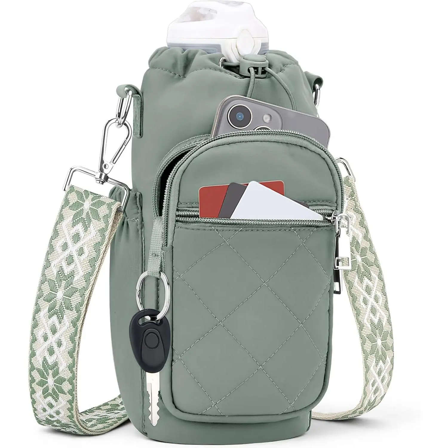 Water Bottle Carrier Bag with Strap, Water Bottle Purse with Phone Pocket 40oz for Walking Hiking