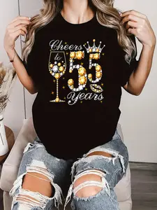100% Cotton Cheers To 55 Years Old Happy 55th Birthday Queen Drink Wine Women T-Shirt