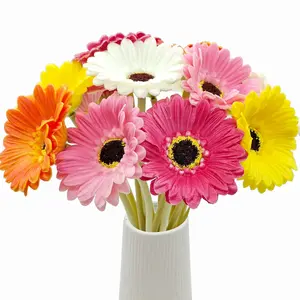 5 Pcs Artificial Gerbera Daisies, Fake Daisy Real Touch PU Faux Flowers, Bouquet for Indoor Home Arrangements, Vase Wedding Party Table Centerpiece