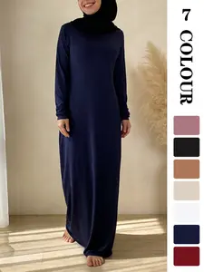 Muslim Sleepwear Plain Long Sleeve Fitted Dress, Essential for All Muslim Women, 7 Colors, 5 Sizes, Suitable for All Ages, Muslim Women Gowns
