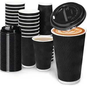 Daily life 16oz Coffee Cups with Lids, 100 Pack Insulated Ripple Paper Cups, Disposable Coffee Cups for Water, Juice, Coffee