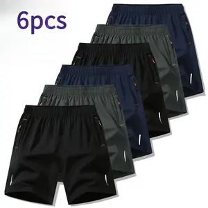 Men’s 6-piece summer quick-dry shorts set - breathable, loose-fit bottoms for sports and casual jogging; TikTok Shop deals; 5-Sense Gifts for Him; plain beige menswear; tropical style