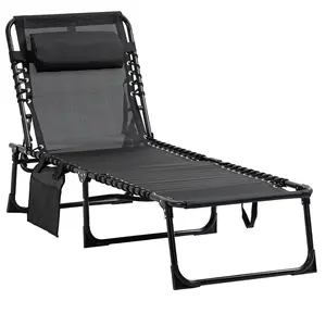 Outsunny  Reclining  Chaise  Lounge  Chair ,  Portable  Sun  Lounger ,  Folding  Camping  Cot ,  with  Adjustable  Backrest  and  Removable  Pillow ,  for  Patio ,  Garden ,  Beach ,  Black