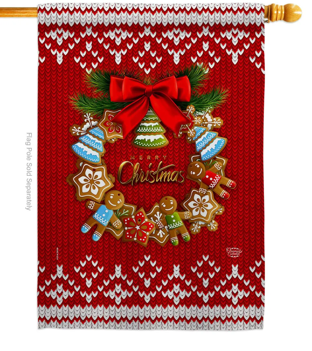 Ornament Collection H192249-BO 28 x 40 in. Gingerbread Wreath House Flag with Winter Christmas Double-Sided Decorative Vertical Flags Decoration Banner Garden Yard Gift
