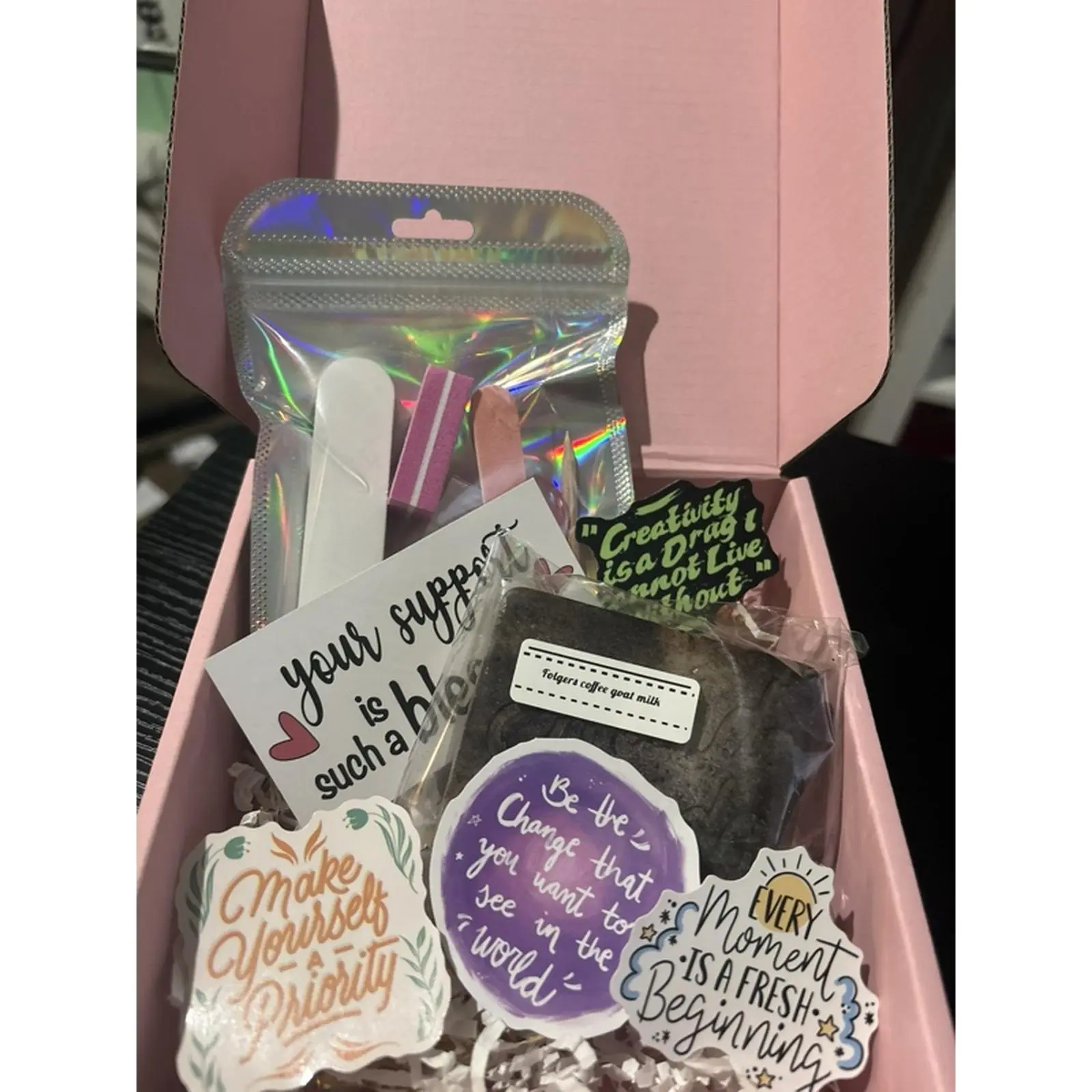 Folgers Coffee Soap Bar with Goats Milk, Includes Manicure Kit, Thank You Card, and Stickers