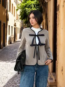 French Chic Bow-Tie Jacket for Fall | TikTok Trendy Outfit Versatile Fall Thin Jacket with Bow Details | TikTok Viral Elevate Your Fall Citywalk Style with This Bow Jacket | TikTok Hot