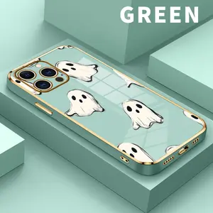 Ghostly Pattern Pattern Phone Case for iPhone 16 15 14 Pro Max 13 12 11 XR XS Plus Electroplated Four-corner Shockproof Non Slip Military-Grade Protection Silicone Cover