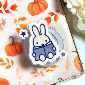 Cute Bunny Reading Phone Grip, Kawaii Rabbit Book Pop Socket, Minimal Cartoon Reader Aesthetic, Cozy Book Lover Gift, Simple Cute Animal Phone Stand Holder