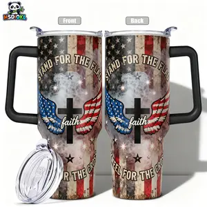 Stainless Steel Insulated Tumbler with Lid, 40oz 30oz 22oz 20oz 14oz, Double Wall Vacuum Insulated Water Bottle Hot Cold 24 Hours, Leakproof Travel Mug Coffee Thermos Flask Tumbler Patriotic USA Flag Eagle Wings Cross Faith G Insulated Travel Drinkware