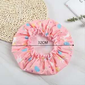 Enlarged and thickened adult female printed shower cap polyester cotton PEVA double layer waterproof bath bath-45