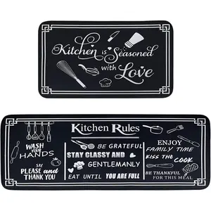 Kitchen Rugs,Non Skid Washable Microfiber mats for Kitchen Floor,Kitchen Rules Theme Cushioned Runner Rug Decor Sets of 2,Size 17"x "+17"x 30"