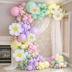 Pastel Daisy Balloon Garland Arch Kit – 164pcs Macaron Spring Balloon Arch with Daisy Flowers for Birthday Party, Baby Shower, Easter, Garden Party, Spring Party Decorations
