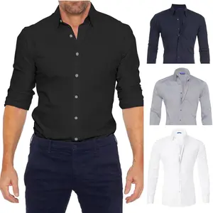 Men's Casual Dress Shirts Wrinkle T Shirts Long Sleeve