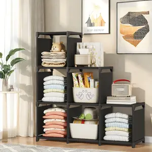 Bookshelf,6 Cube Storage Organizer,Bookcase Floor Standing Metal Shelves DIY for Home Office Living Room,Black