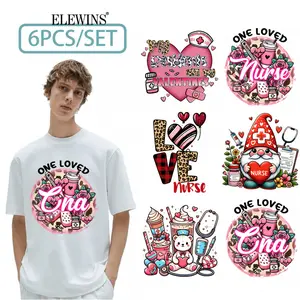 Nurse Theme Iron-On Sticker Set (6 Sheets) - Includes CNA Stickers, Washable Vinyl Heat-Transfer Decals for T-Shirts, Hoodies, Jeans, and Pillows - Pink and White Nurse Gift
