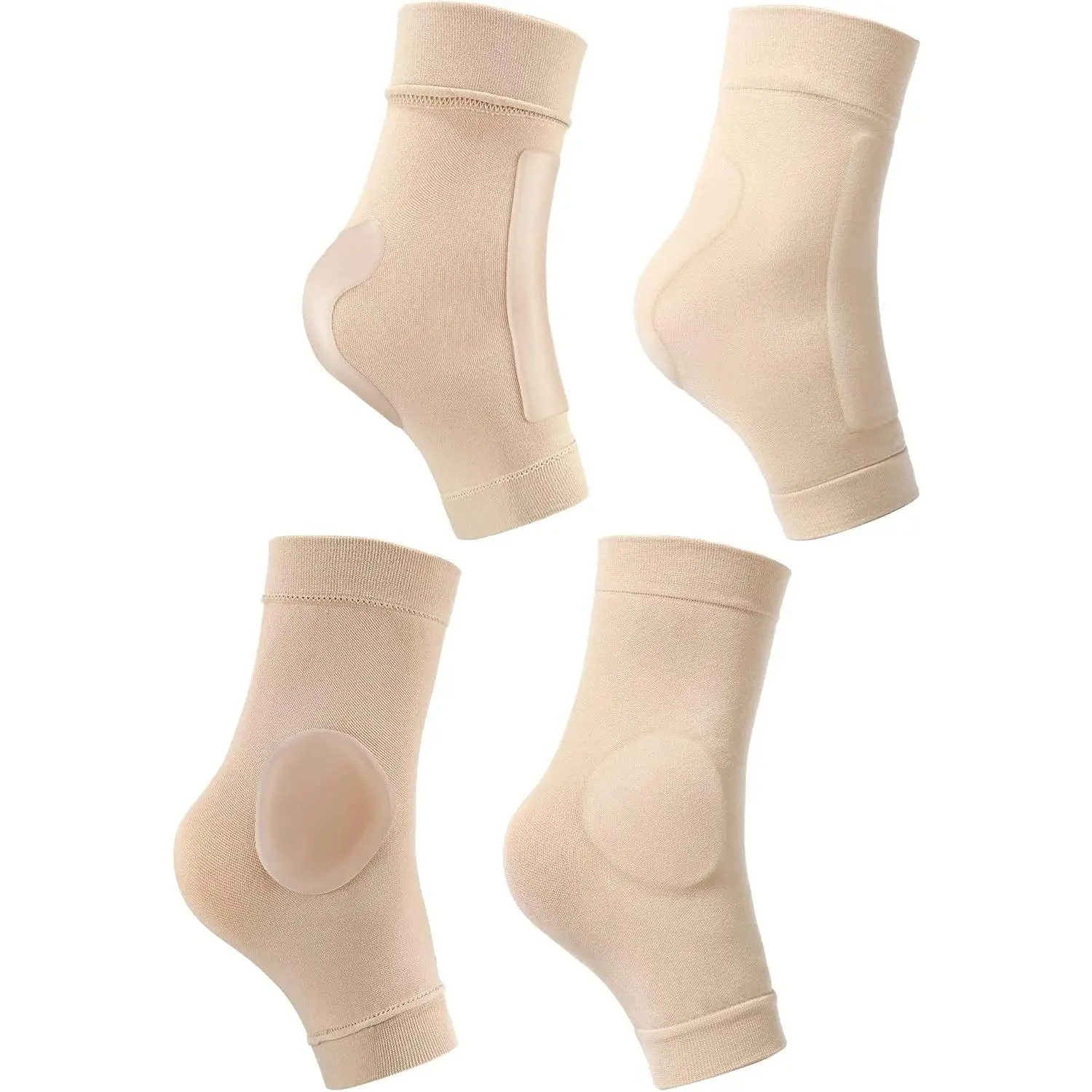 2 Pairs Figure Skating Ankle Pads Sleeves, Beige