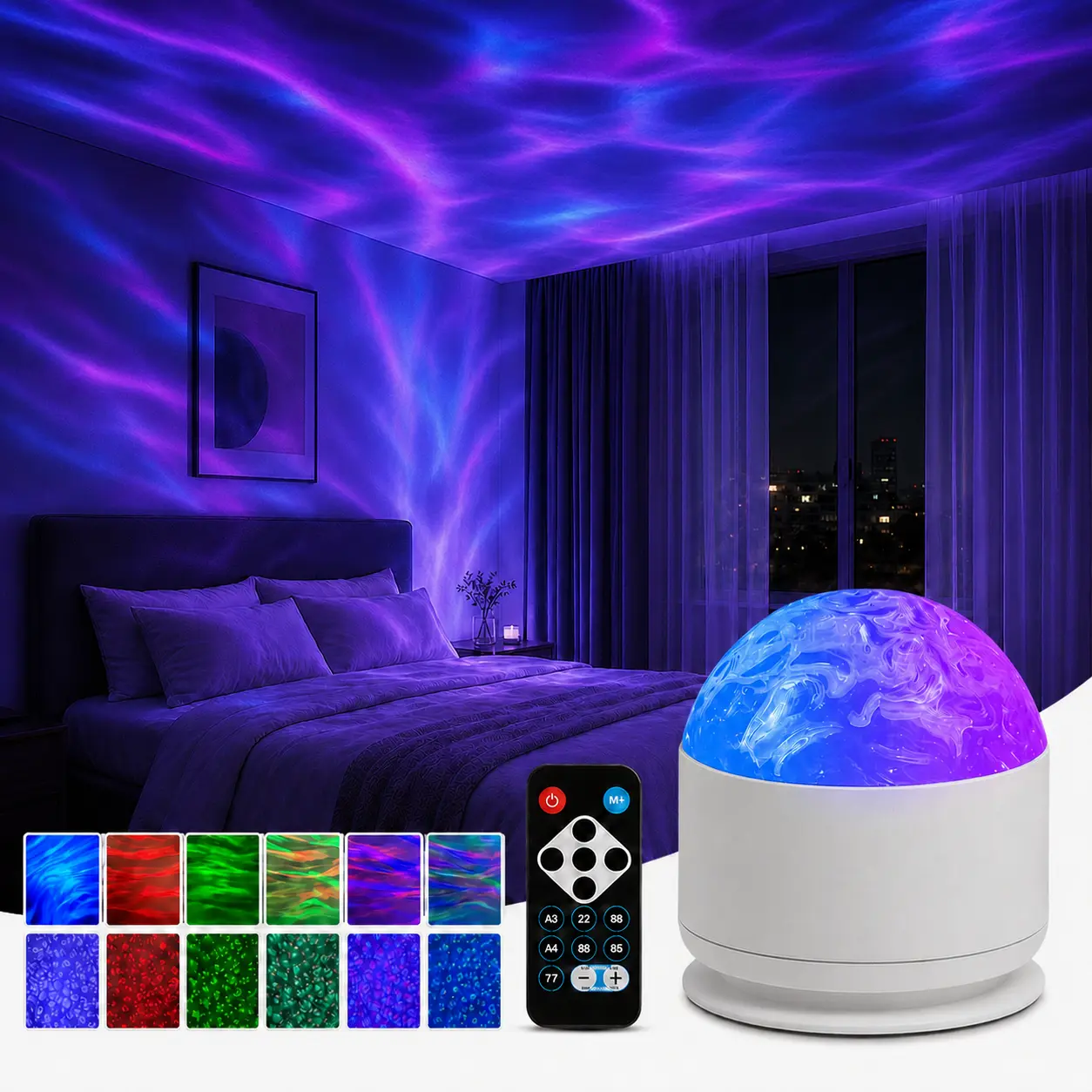 2-in-1 Remote Control Star Galaxy Night Light Projector for Bedroom, LED Mood Light with 7-Color Plug-and-Play, Music Sync, Ocean Waves, 3D Water Ripple, Dual Projection, Adjustable Lighting, Family House Decor, Relaxing Gift, Home Gadget