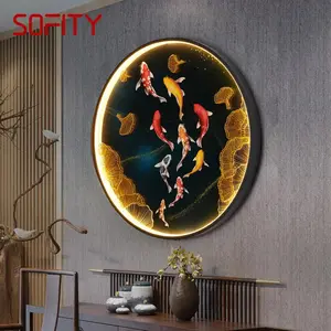 RONIN Interior 9 Fishes Wall Picture Fixtures Lamps LED Chinese Mural Creative Bedroom Bedside Sconces for Home Corridor