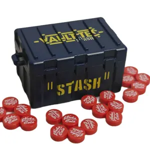 Fallout Custom Printed Vault Tec Stash box and 20x Nuka Cap Building Block Set pieces.