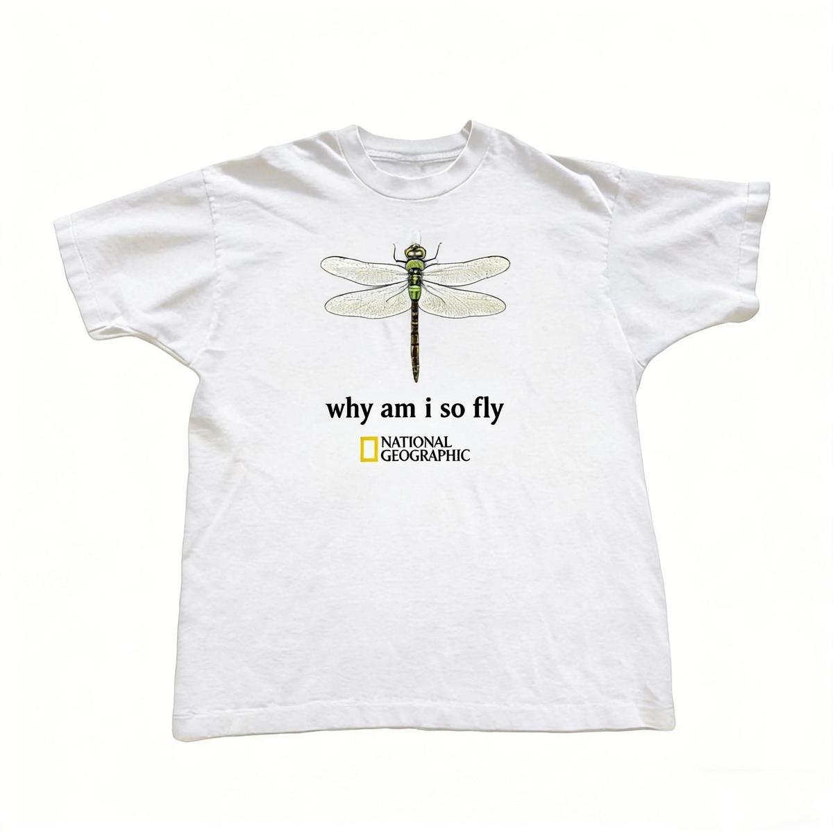 Gildan Men's Women's Black T-shirt, National Geographic “Why Am I So Fly” Dragonfly Graphic T-Shirt, Gifts Shirt, Unisex Vintage Graphic Tees Gothic Grunge Y2k Emo Scene Amity Affliction Style Clothes Men Women Streetwear