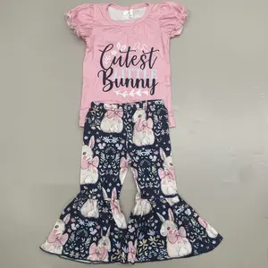 Girl Easter Outfit Bunny Kids Spring Bell Bottom Set Girl Easter Clothing Set