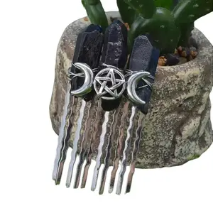 Boho Triple Moon Natural Crystal Hair Comb for Unique and Stylish Haircare